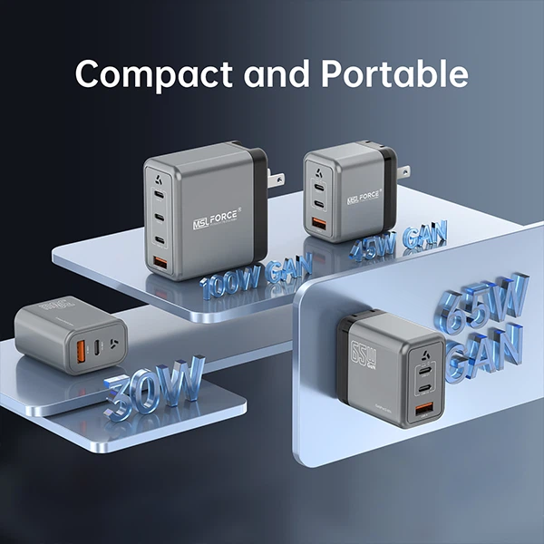 PD100W GaN Wall Charger 4Ports USB C USB A